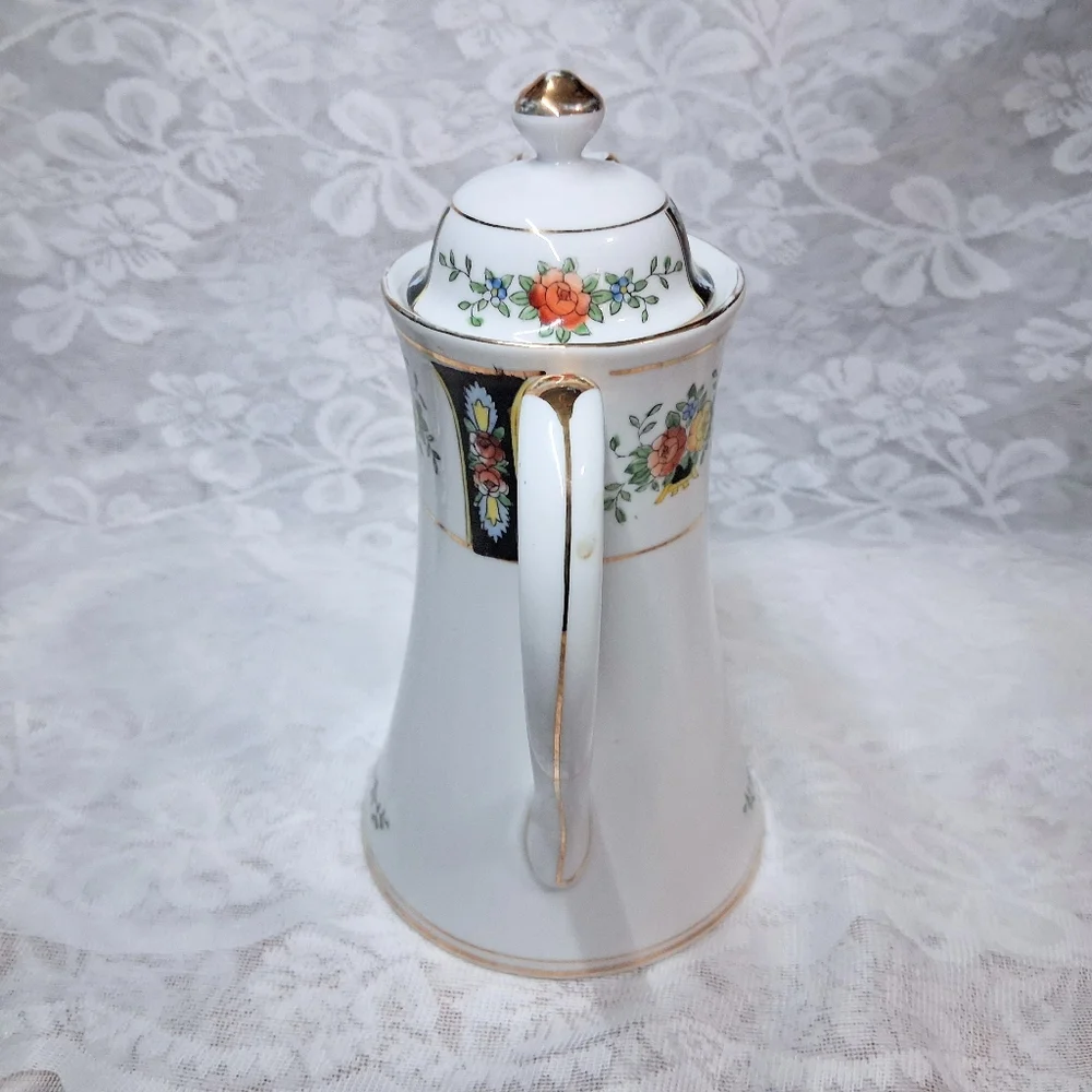 Antique Noritake Coffee Or Chocolate Pot And Service For Five Floral
